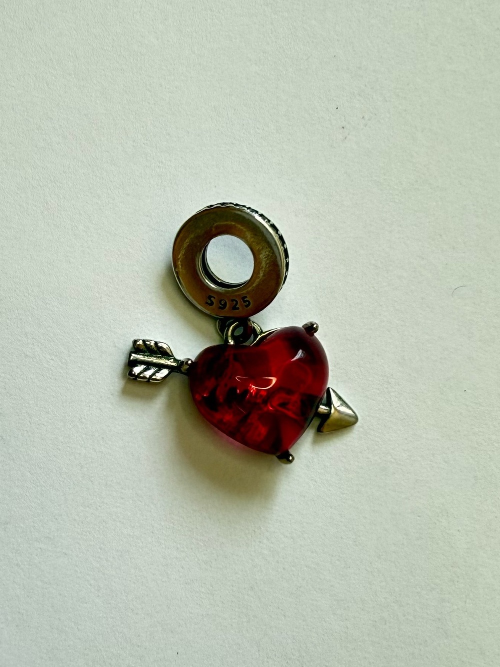 Red Heart Arrow Charm Bead with Sterling Accents
